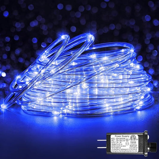 66FT 200 LED Rope Lights for Outside, Christmas String Lights with Waterproof 8 Modes, Flexible and Connectable Plug in Fairy Lights for Outdoor Indoor Bedroom Patio Party Wedding Decorations, Blue