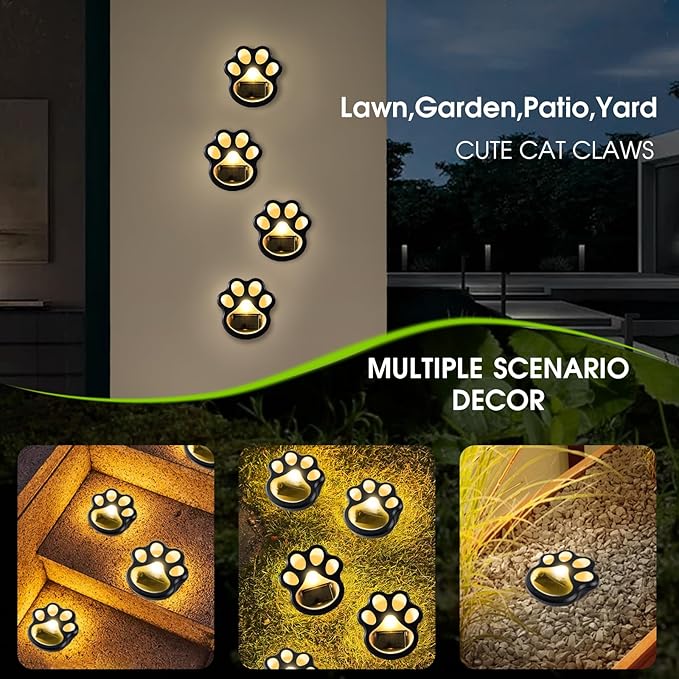 Set of 2 Wireless Solar Dog Paw Print Lights, 5.1" LED Garden Lanterns, Waterproof Outdoor Animal Pet Decor for Garden, Pathway, Yard & Patio, Multicolor Changing Lights
