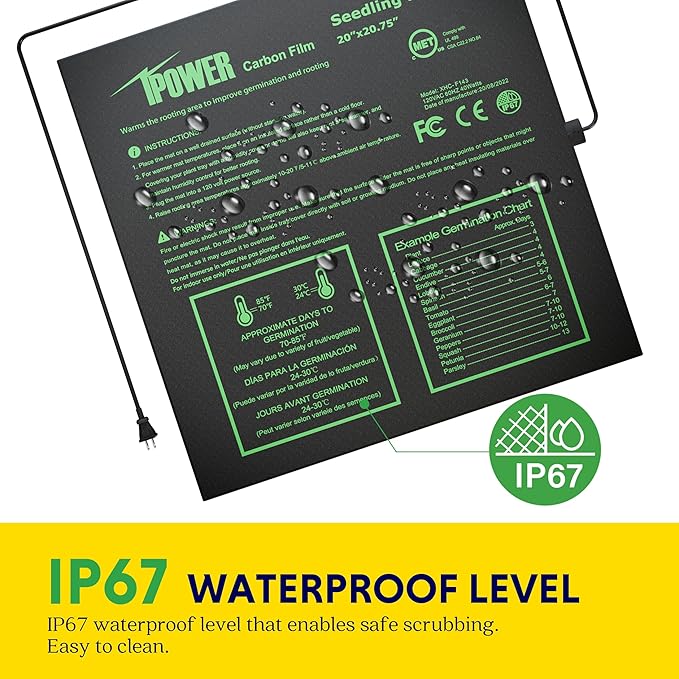 iPower 20"x20.75" Seedling Heat Mat with Built-in Temperature Controller, MET Certified Waterproof Plant Heating Pad, for Germination, Breeding, Brewing