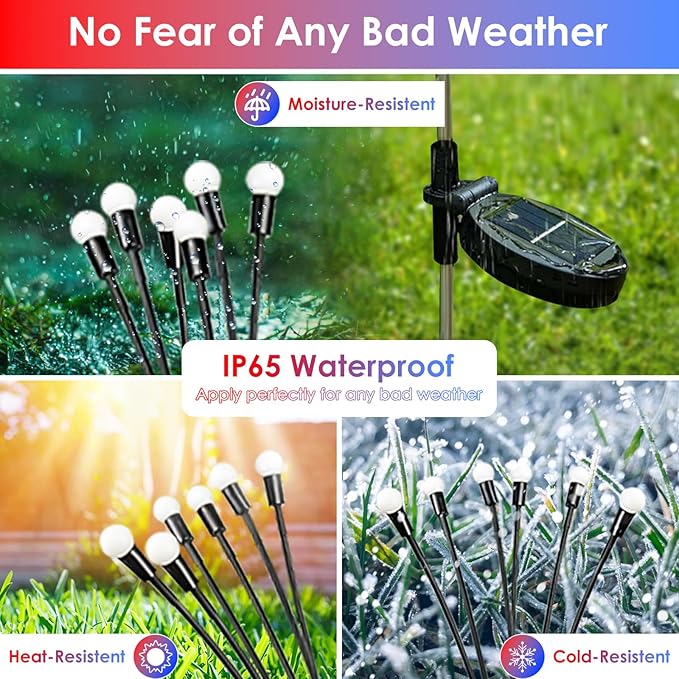 OZS 4pack Solar American Flag Lights - 4th of July Solar Garden Outdoor Waterproof Firefly Light for Memory Day, Independence Day, National Day Decoration (Red White Blue)