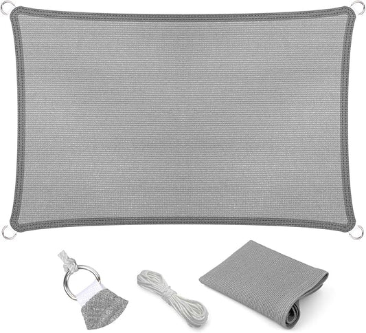 Eden's Decor Straight Flat-Edged Sun Shade Sail Rectangular 18' x 21' Grey UV-Blocking Outdoor Canopy Fabric Cloth Awning for Pergola Patio Garden Backyard Custom Size