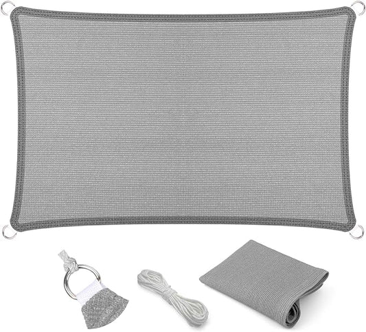Eden's Decor Straight Flat-Edged Sun Shade Sail Rectangular 6' x 11' Grey UV-Blocking Outdoor Canopy Fabric Cloth Awning for Pergola Patio Garden Backyard Custom Size