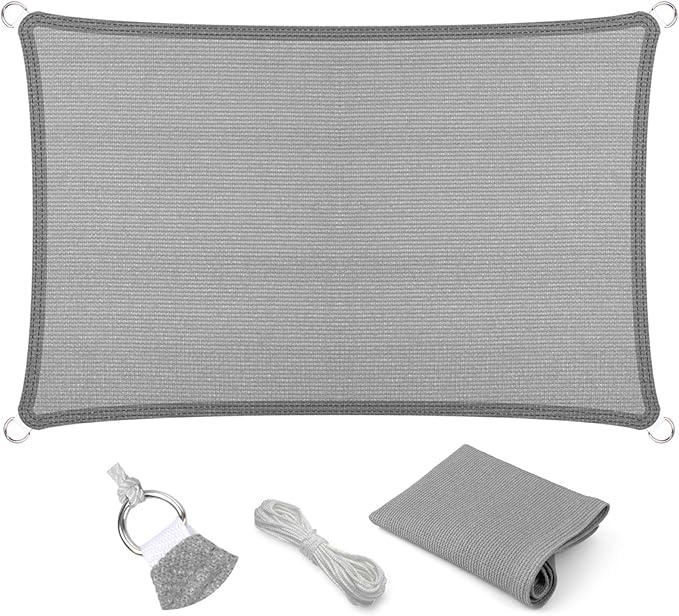 Eden's Decor Straight Flat-Edged Sun Shade Sail Rectangular 12' x 15' Grey UV-Blocking Outdoor Canopy Fabric Cloth Awning for Pergola Patio Garden Backyard Custom Size