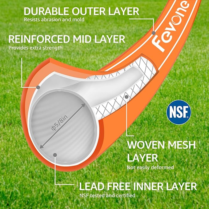 Fevone 25 ft Garden Hose, Heavy Duty Water Hose, Hybrid Polymer, Kink Resistance, Flexible, Durable, Leak Free, Aluminum Fittings, 3/4" GHT, 5/8" ID, 600 Psi, Drinking Water Safe