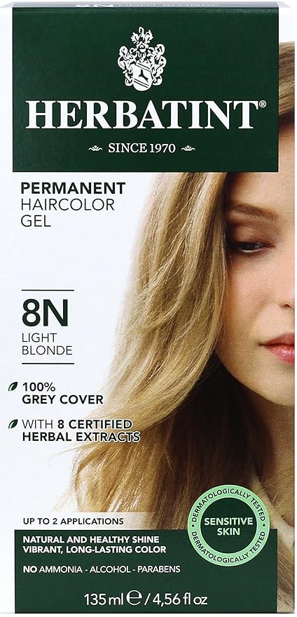 Herbatint Permanent Haircolor Gel, 8N Light 100% Grey 4.56 oz