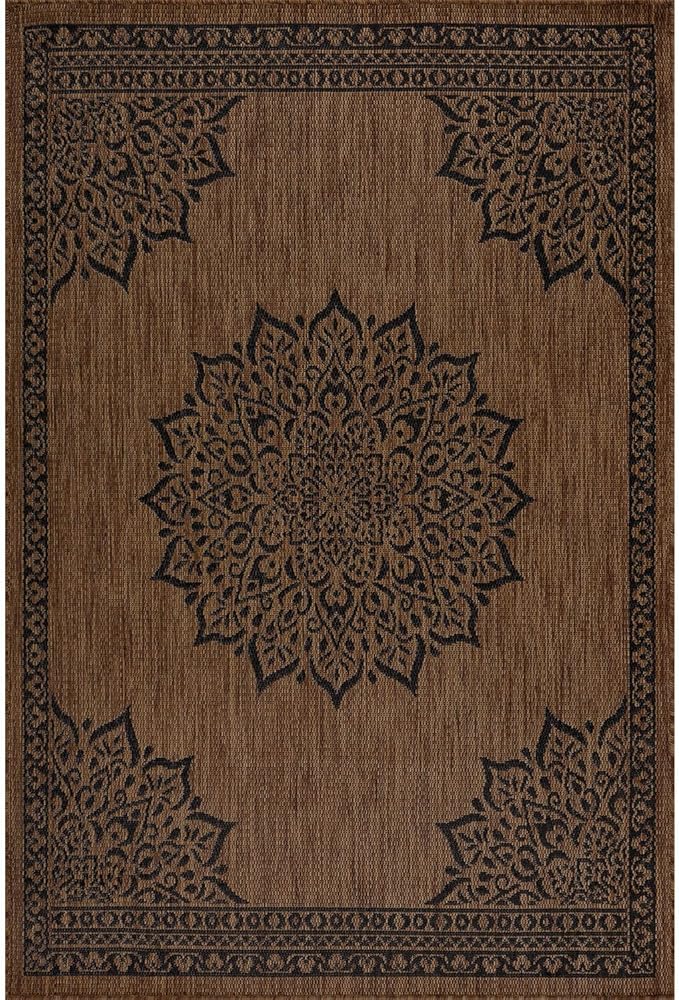 CAMILSON Outdoor Rug, Modern Area Rugs for Indoor and Outdoor Patios, Kitchen and Hallway mats, Washable Porch Deck Outside Carpet (6 x 9, Medallion Nut Brown)