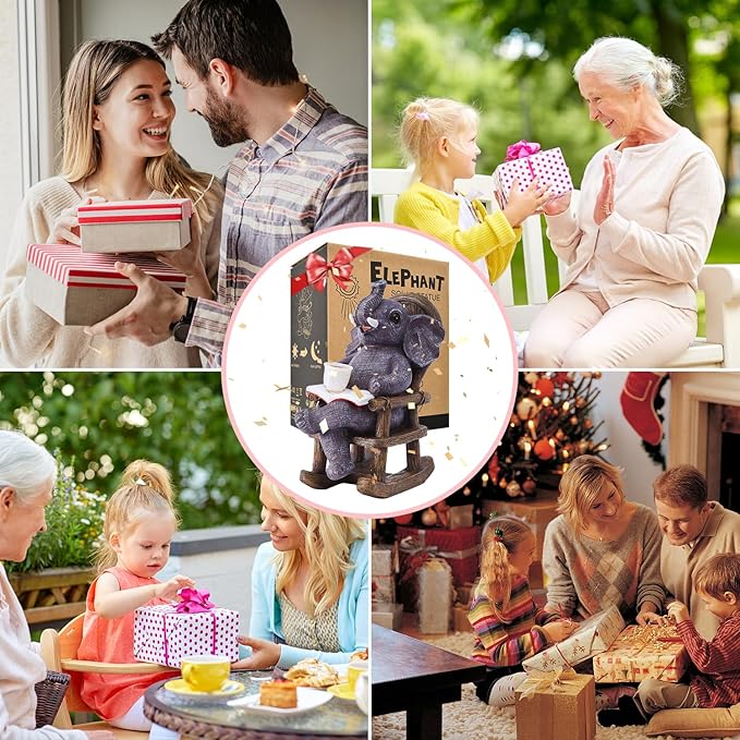 Goodeco Solar Elephant Statue for Garden - Perfect Relaxing Outdoor & Fairy Garden Decor, Great as Birthday or Mom Gifts- 6.3 x 7.8in