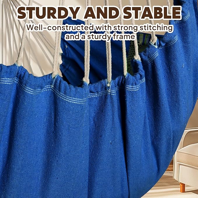 Chihee Hammock Chair Hanging Swing 2 Pillows Included,Strong Webbing Straps and Hooks for Easy Hanging Soft Cotton Hanging Chair Side Pocket Tassel Chair Comfort Indoor Outdoor Royal Blue