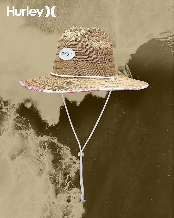 Hurley Women's Straw Hats - Real Straw Hat Medium Brim and Adjustable Chin Strap