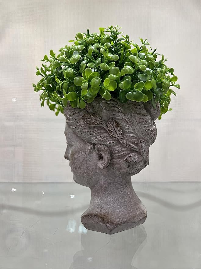 Abbott Collection Goddess Head Wall Planter - Small Cement Indoor and Outdoor Planter Pot - Grecian Woman Statue Head Planter for Flowers and Succulents (Grey, 3" Opening)