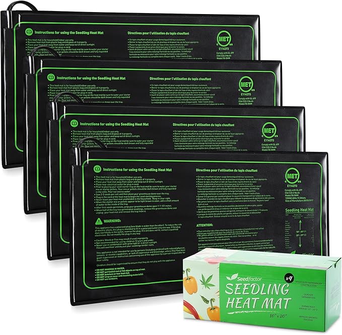 MET Certified 4 Pack Seedling Heat Mat, Seedfactor Waterproof Durable Germination Station Heat Mat, Warm Hydroponic Heating Pad for Indoor Home Gardening Seed Starter