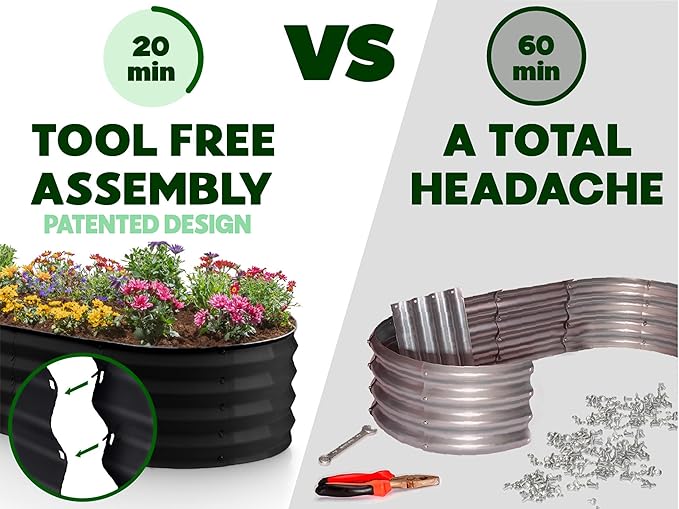 Galvanized Raised Garden Beds Outdoor // 6×3×1 ft (2-Pack) Planter Raised Beds for Gardening, Vegetables, Flowers // Large Metal Garden Box // Patented Tool-Free Design (Black)