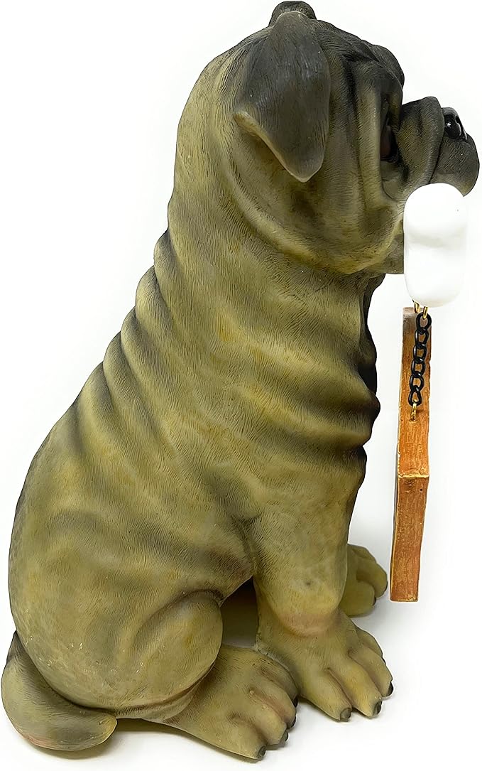 Nature's Mark Pug Dog Puppy Statue with Reversible Welcome Sign and Go Away Sign Resin Garden Decor 12" H