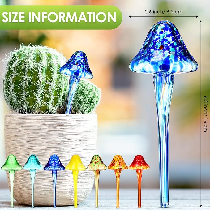 Meanplan 8 Pcs Watering Globe for Plant Self Watering Globes for Indoor Outdoor Plants Watering Devices Self Watering Spikes Mushroom Watering Bulbs Automatic Glass Plant Waterer for Plants