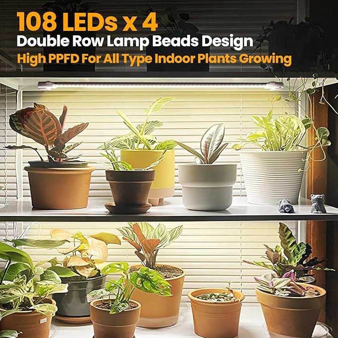 Mosthink Grow Lights for Indoor Plants Full Spectrum, 4 Packs Grow Light Strips with Auto Timer 3/6/12H, Dimmable Plant Growing Lamp for Indoor Greenhouse,Seedling,432 LEDs (16 Inches)