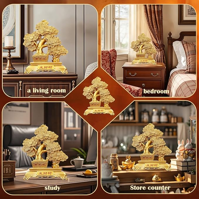 Top Resin Money Tree, Artificial Bonsai Tree - Feng Shui Decor & Gifts for Home, Feng Shui Statue, Chinese New Year Decoration, Chinese Decor & Gifts