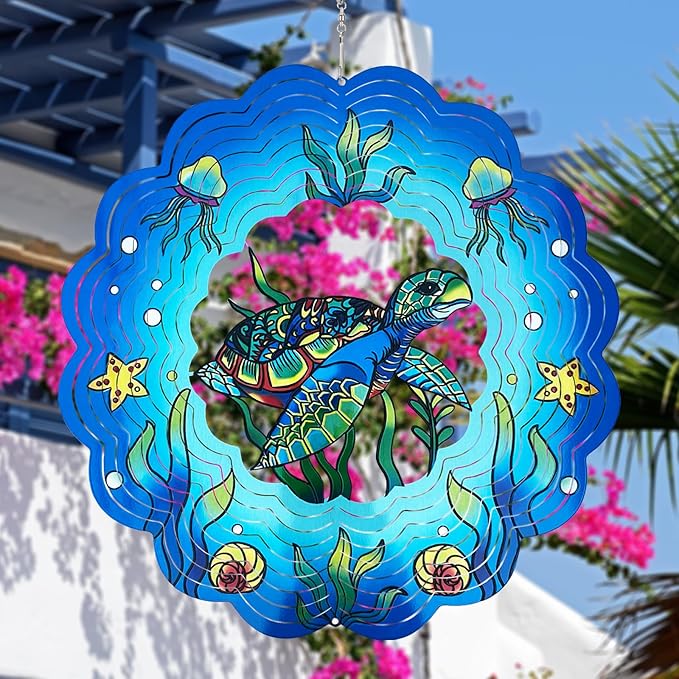 Sea Turtle Wind Spinners 3D Hanging Wind Spinner Sea Turtle Ornament Gifts for Women Mom Grandma,12inch Metal Wind Kinetic Sculpture for Outdoor&Indoor Decor, Yard Art, Garden Decoration