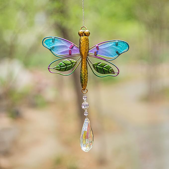 WEISIPU Crystal Suncatchers for Windows - Dragonfly Crystal Ball Prisms Hanging Crystals Ornament for Home Garden Office Wedding Christmas Decoration-Dragonfly