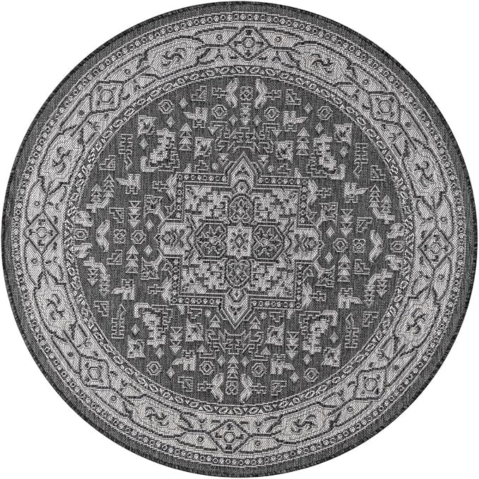 Keen Home Design Terrace Outdoor Round Rug - 5ft Round Washable Indoor/Outdoor Rug for Patio, Kitchen, Balcony, Beach, Garden, Deck and Porch, Size: 5'3" Round