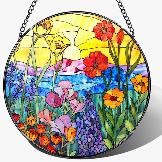 8-Inch Stained Glass Ornament, Stained Glass Window Hanging, Window Hanging Decor, Suncatcher Home Decor, Wildflowers Ornament | Mother's Day, Birthday, Christmas, Housewarming Gifts