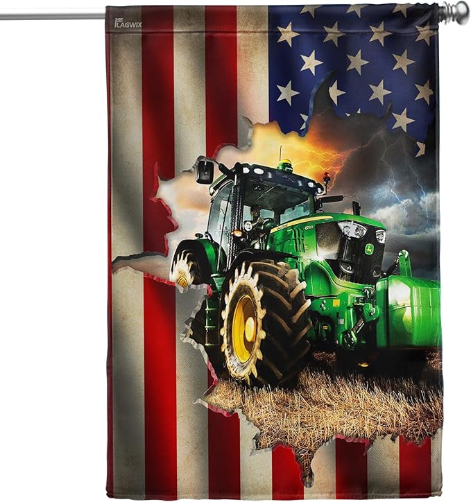 FLAGWIX American Flags, Farmer Tractor Flags - 4th of July Decorations for Home, Outside, House Flags 30x40, Tractor Farmer American Flag - Double Sided Heavy Duty Canvas, Decorative Outdoor Flags