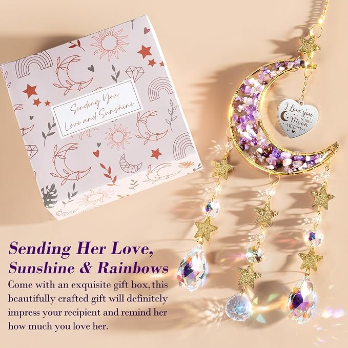 I Love You Gifts for Her Women Wife Girlfriend, Cool Moon Crystal Suncatcher Romantic Birthday Gifts Anniversary Wedding for Mom Her Grandma Wife Couples Wedding Engagement Gifts