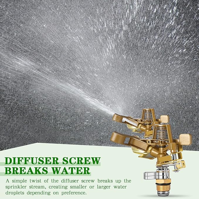 Ferraycle 24 Pieces 1/2 Inch Brass Impact Sprinkler Head with Nozzles Heavy Duty Adjustable 0-360 Degrees Impulse Sprinkler Head Lawn Watering for Yard Irrigation