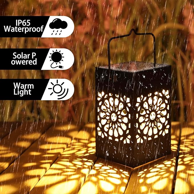 2PACK Solar Lanterns Hanging IP65 Waterproof Solar Lights Outdoor Garden Light Decorative Landscape Lighting for Garden Patio Courtyard Lawn for Yard Tree Fence