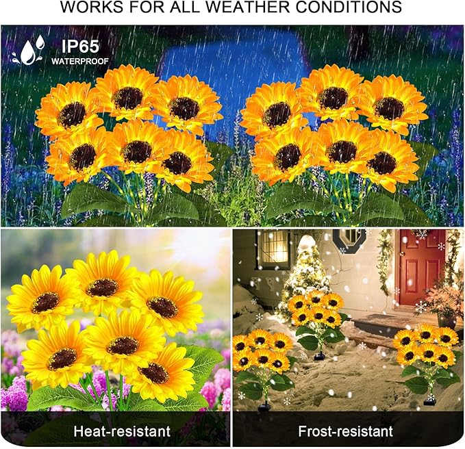 4 Pack Solar Sunflower Garden Lights 24 Vibrant Sunflowers LED Outdoor Decorative Stake Lights for Yard, Patio, Lawn, Pathway, IP65 Waterproof, Gardening Gift for Mom, Grandma, and Friends