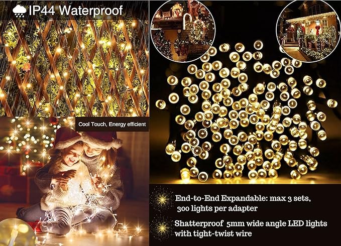 Soft Magic Twinkle Christmas String Lights 100 LED (Warm White) 36 FT, Plug in, Connectable Waterproof Green Wire, Decorations Indoor Outdoor Patio Yard Garden Wedding