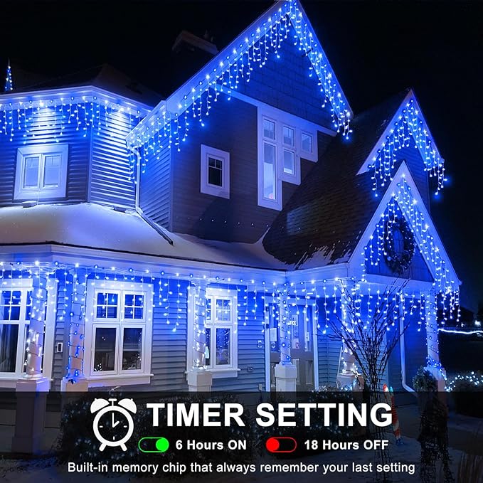 Christmas Icicle Lights Outdoor, 66ft 640 LED Icicle Lights for Outside with 8 Modes Timers, Waterproof Plug in Connectable Twinkle Light for Indoor Window Patio Yard Wedding Decorations, Blue