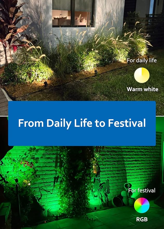 Halloween Christmas Spotlight Outdoor: 12W RGBW LED Spot Lights Outdoor with 16 Color Changing for Yard Garden Decor | 4 Pack of IP65 Waterproof 120V Plug in Landscape Lighting with Remote