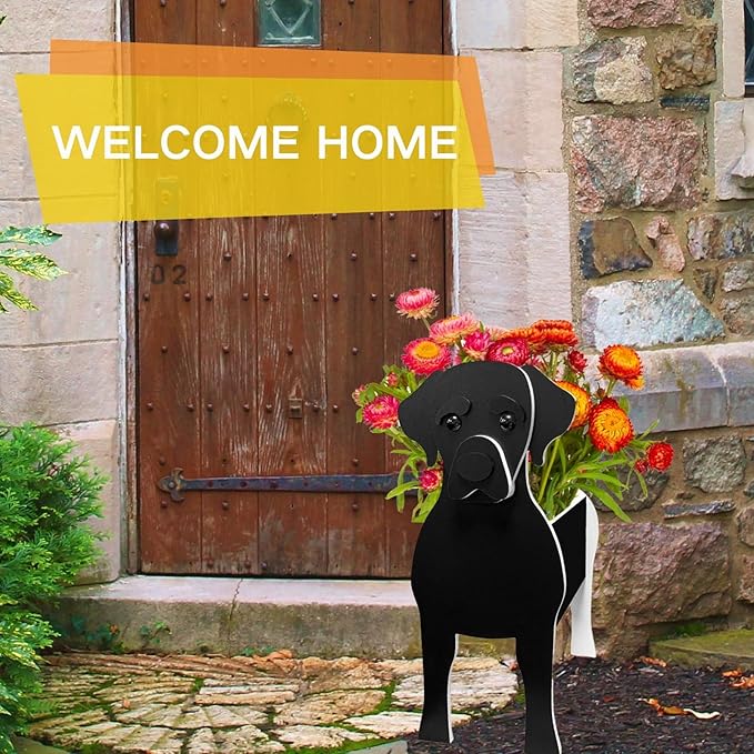 Black Labrador Dog Planter Plant Pots,Cute Garden Dog Flower Planter,Large Dog Planters Birthday Gifts for Women,Office,Indoor/Outdoor Decor(9.84 * 7.87 * 17in)