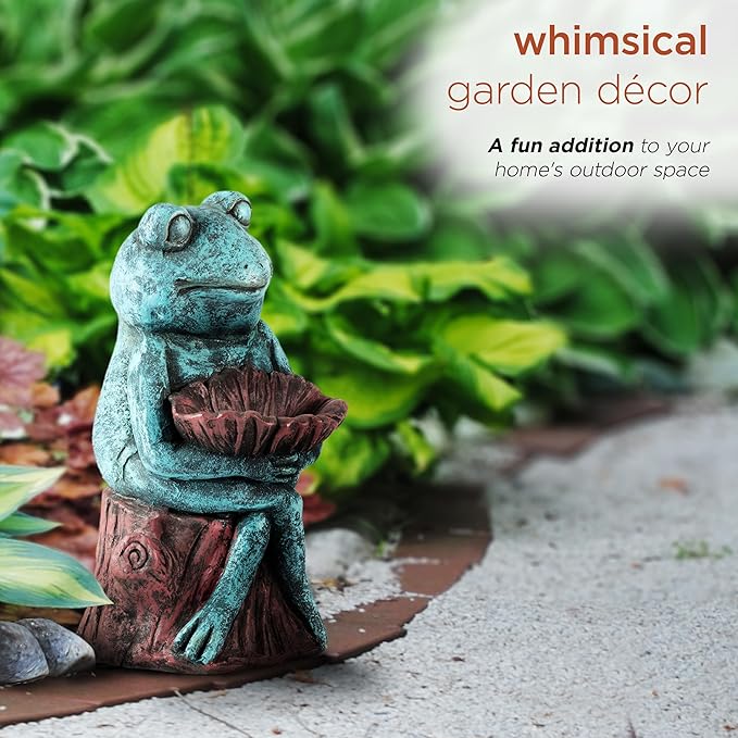 Alpine Corporation 16" Tall Indoor/Outdoor Frog with Flower Garden Statue Decoration, Multicolor