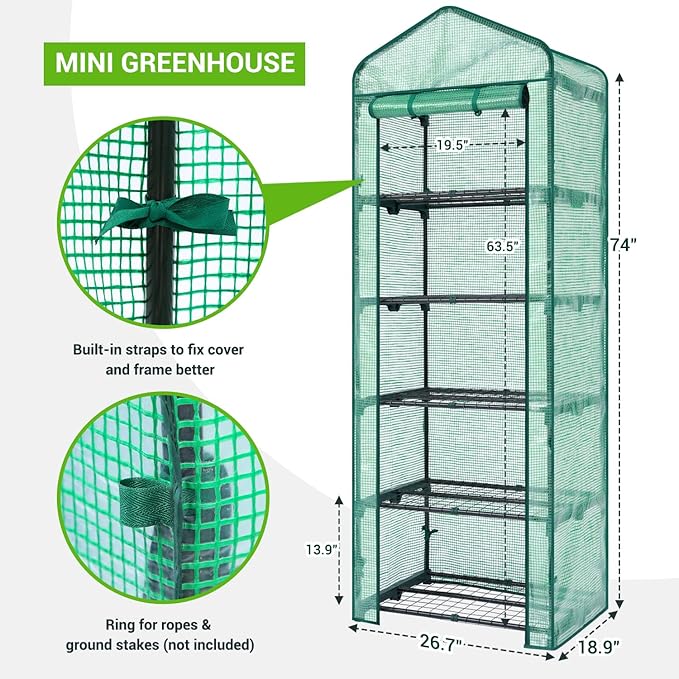 Mini Greenhouse for Indoor Outdoor: Ohuhu Small Plastic Plant Green House 5-Tier Rack Stand Portable Greenhouses with Durable PE Cover for Seedling, Ideal Gardening Gifts for Women Men