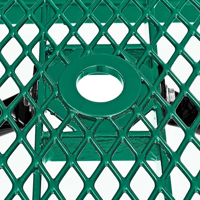 Global Industrial 8'L Rectangular Picnic Table, ADA Compliant, Expanded Metal, Green Thermoplastic Coating, Attached Benches, 1-1/2” Umbrella Pole Hole, Outdoor-Rated