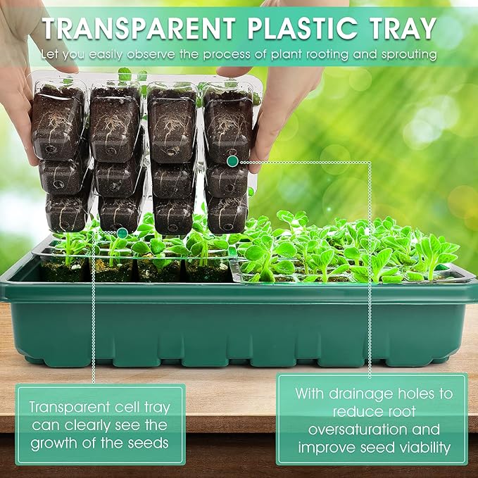 Seed Starter Tray with Grow Light, 96-Cell Seed Starter Kit, Seedling Starter Trays with Humidity Domes, Automatic Timer, Adjustable Light Indoor Gardening Plant Germination Trays