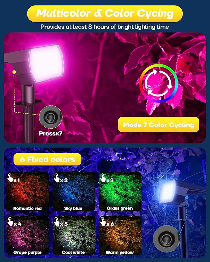 Kaxiida Solar Color Changing Lights Outdoor, 7 Lighting Modes Solar Lights Outdoor Waterproof IP68, Multicolor RGB Outdoor Powered Light for Garden Yard Patio Landscape Decor