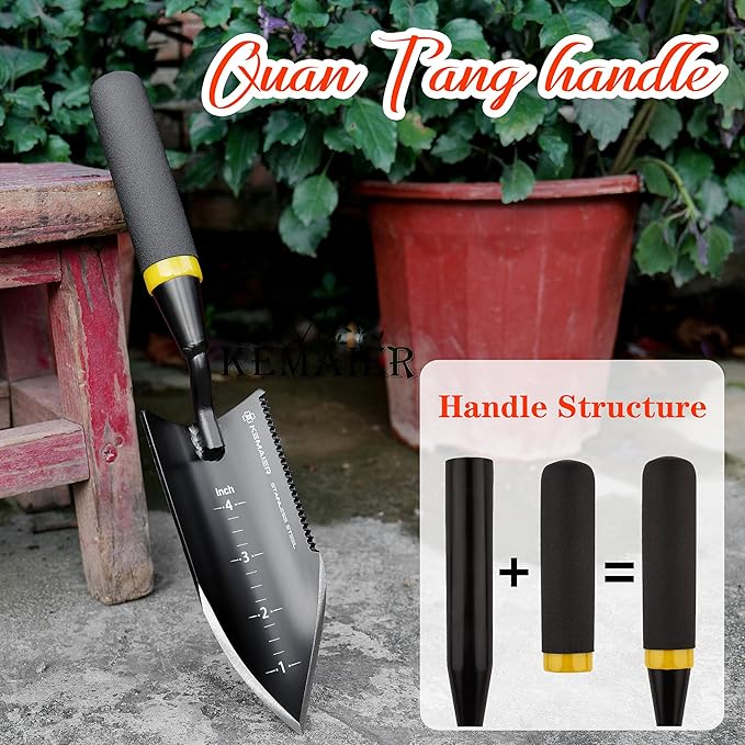 Heavy - Duty Trowel Garden Tool - Stainless Steel Serrated Hand Shovel for Effortless Digging, Weed Control, and Precise Bulb Planting with Included Sheath