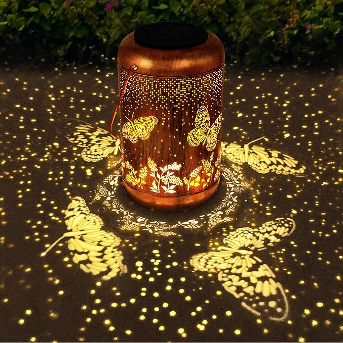 Solar Lanterns Outdoor Butterfly Hanging Lantern Lights, Gardening Gifts for Mom Women Grandma Solar Lights Waterproof LED Mode Change Metal Solar Garden Decor for Patio Yard Lawn Landscape Tabletop
