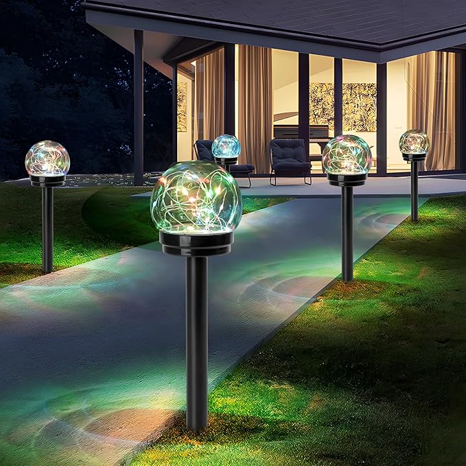 Solar Lights Outdoor Garden Decor Multi-Color Changing Globe LED Waterproof Lamp,Birthday Gifts for Women Mom Grandma,for Yard Lawn Backyard Landscape Pathway Patio Outside Gardening Gifts-4 Pack