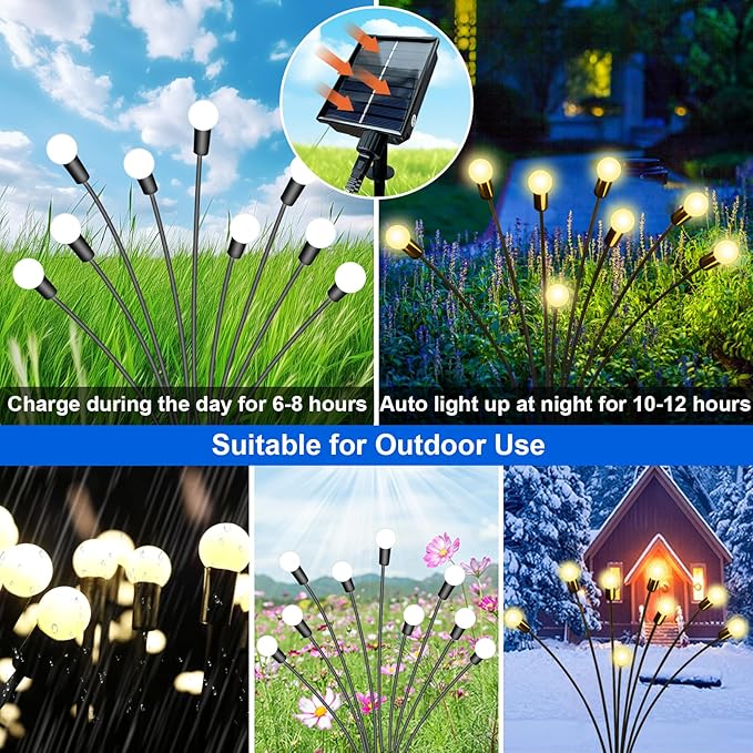 New Upgraded Solar Garden Lights, 6 Pack 48 LED Solar Firefly Lights Outdoor Waterproof, Solar & USB Charging, 8 Modes Swaying Light for Yard Pathway Patio Landscape Outdoor Decoration Lights