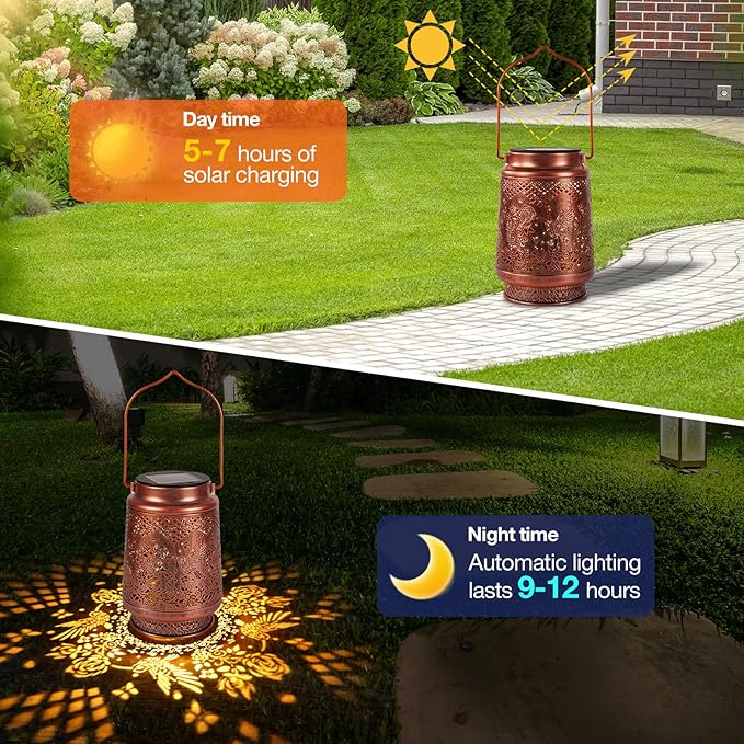 Solar Lanterns Outdoor Waterproof, Hummingbird Solar Lights Outdoor, Garden Decor Hanging Metal Lantern, Garden Lights for Yard/ Patio/Porch/Lawn, Decorative Gifts for Mom/Women