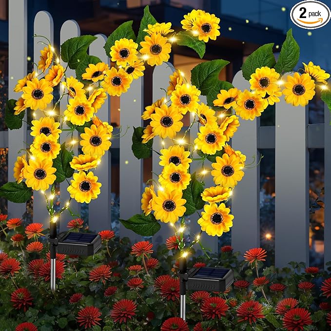 Solar Garden Lights Outdoor, 2 Pack New Sunflower Light for Outside, Solar Willow Vine Light with 46 LED Sunflowers, Waterproof Decor for Yard, Patio, Pathway, Gardening Gifts (2Pack Sunflower)
