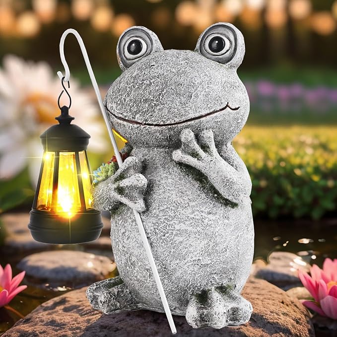 Frog Solar Garden Statues Garden, Resin Frog Figurine Decorations, Outdoor Frog Garden Decor Art for Lawn,Yard, Unique Housewarming Gift for Garden Home