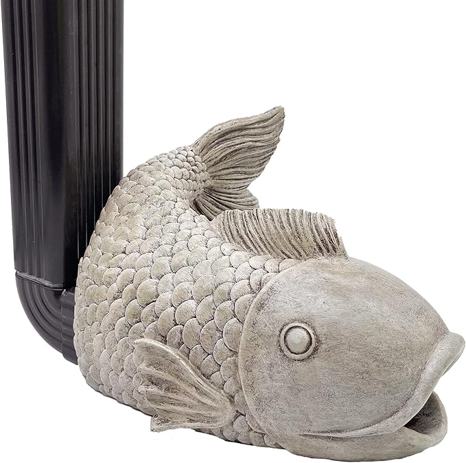 Real Fish Sculpture Gutter Diverter Rain,Eco-Friendly Resin Gutter Extender Diverter,Deco Gutter Extension Downspout, Splash Block, Perfect Rain Gutter Downspout Extension for 3"x4" Downspouts