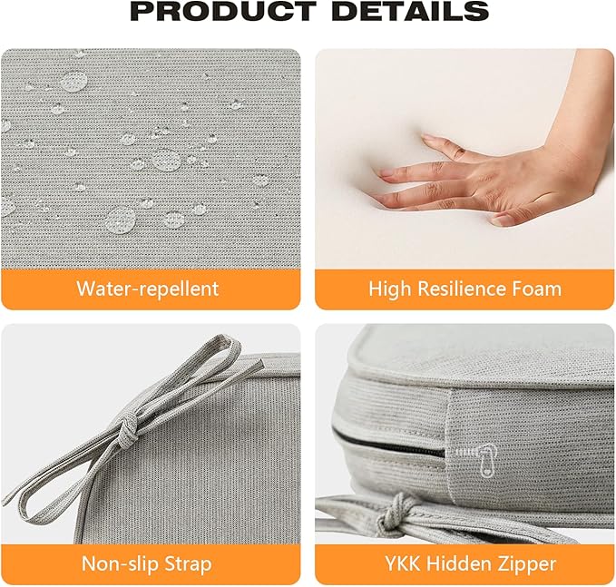 Sunbrella Round Corner Seat Cushions, 17" x 16" x 2", Set of 4, Indoor Outdoor Water Repellent Universal Chair Pads with Ties for Patio Furniture, Garden Dining Chairs, Specrtum Pebble