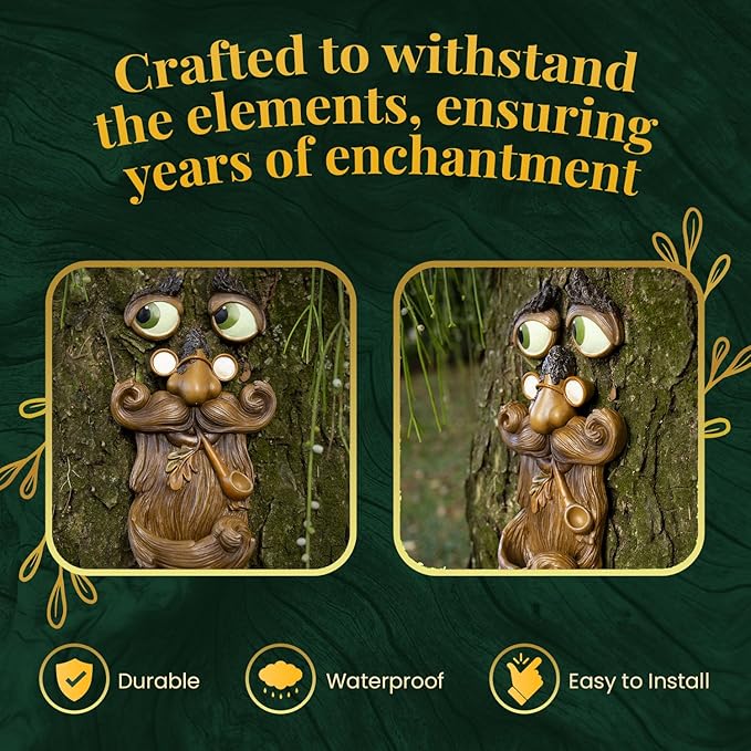 Tree Faces Decor Outdoor – Tree Hugger Yard Art Garden Decoration – Unique Bird Feeders for Outdoors and Indoors – Old Man Tree Art Brown