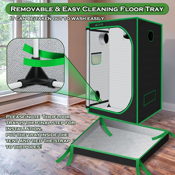 Grow Tent 32"x32"x63", High Reflective Mylar Dark Room with Observation Window, Removable Floor Tray and Tool Bag for Indoor Plant Growing 3x3