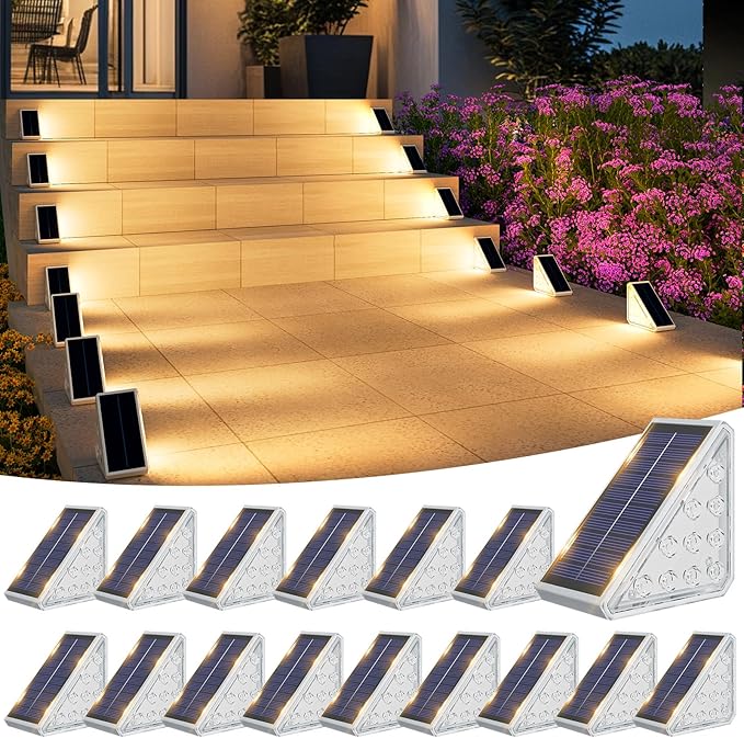 VOLISUN Solar Step Lights for Outside 16 Pack, Solar Stair Lights Outdoor Waterproof IP67, LED Outdoor Step Lights, Outdoor Stair Lights Decor for Deck, Front Step, Front Porch and Patio (Warm White)